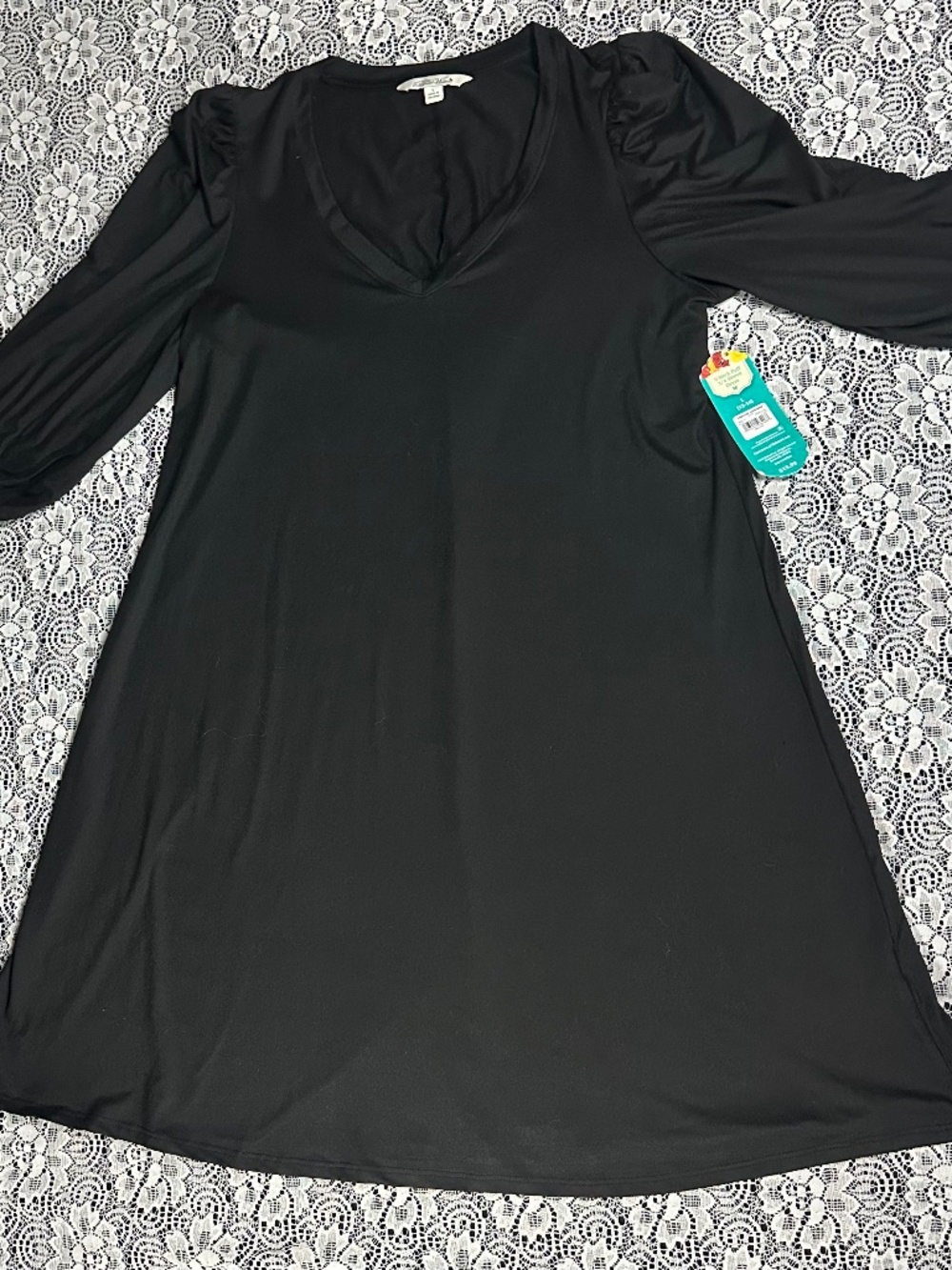 NWT The Pioneer Woman Black V-Neck Puff Sleeve Dress Size-Large